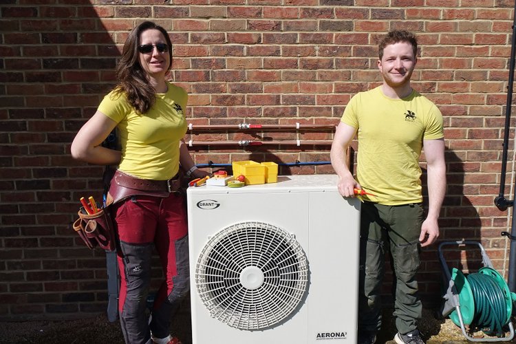 G1 Installer Erigo Solar Ltd pictured with the new heat pump installation